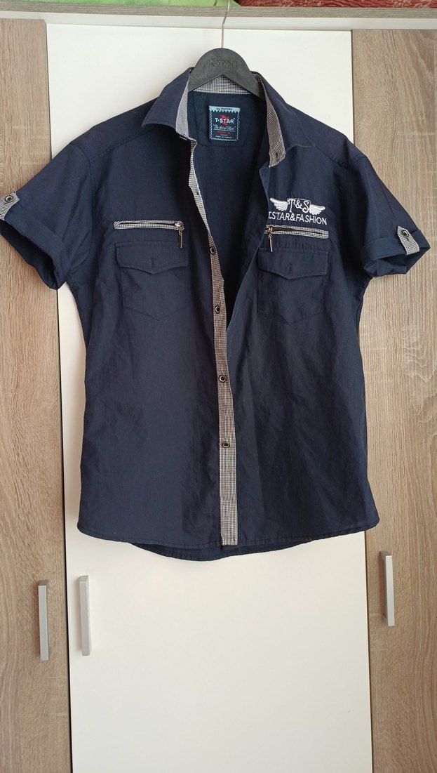 XL Düğmeli Kısa Kollu Mavi Denim Erkek Gömlek - Görsel 2