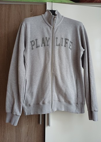 Gri Fermuarlı  Erkek Sweatshirt - Görsel 5