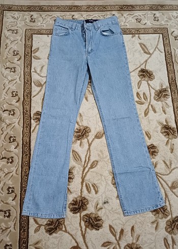 Düğmeli Mavi Midi Boy Kadın Kot Pantolon