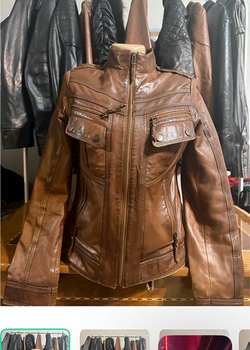 Derimod Tarcin Kahverengi Deri Biker Ceket Vintage