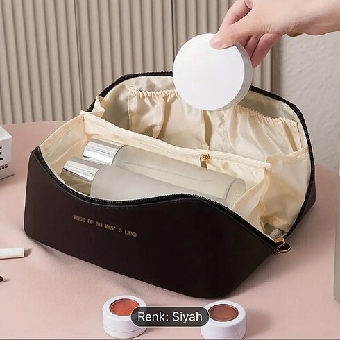 Büyük kapasiteli deri makyaj çantası