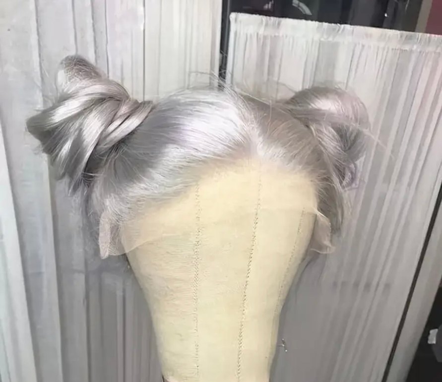 Gri Dantel Detaylı Uzun Tül Sentetik Peruk - Görsel 2