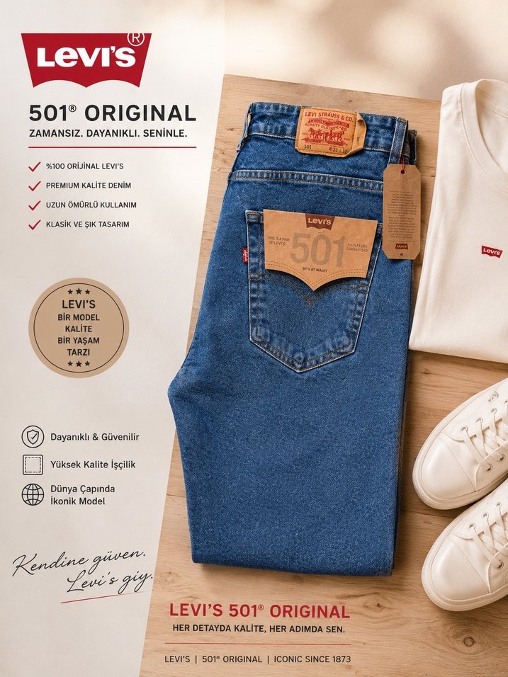 Levis 501 Mavi Denim Jean — görsel 9/9