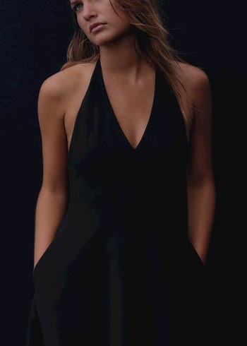 Zara Siyah V Yakalı İnce Askılı Mini Elbise