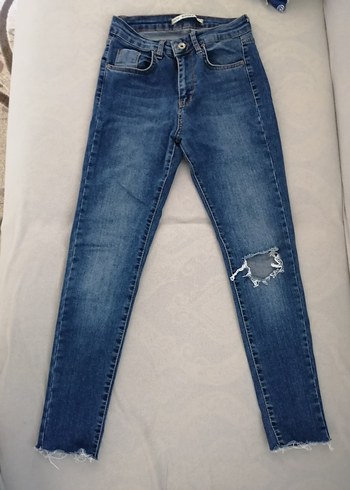 Addax Kadın Mavi Denim Midi Boy Laced Jean