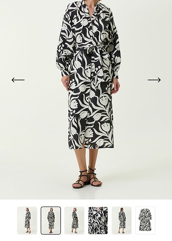 Beymen Collection Keten %100,Baskılı, Kuşaklı, Kadın Elbise