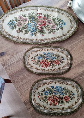Vintage 3 parça sehpa örtüsü
