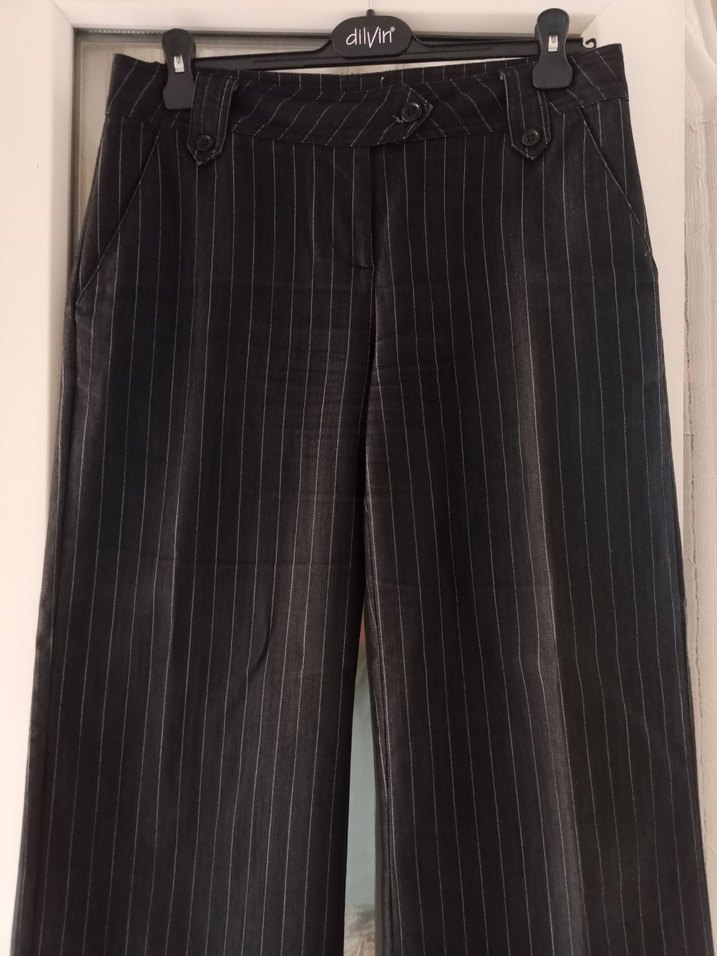 Antrasit Çizgili Kumaş Kadın Pantolon - Görsel 2