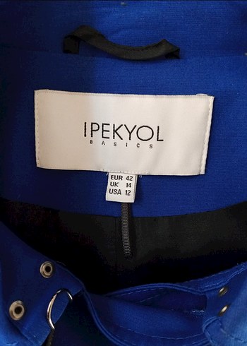 Saks mavisi Uzun Kemerli Trençkot - Görsel 4