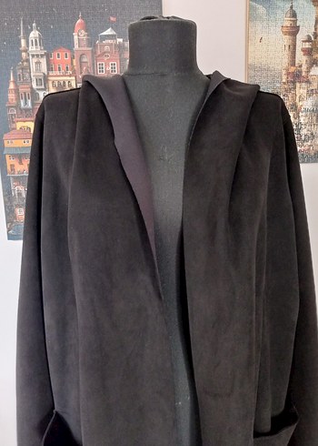 Nubuk dokulu Kapüşonlu hirka ceket - Görsel 2