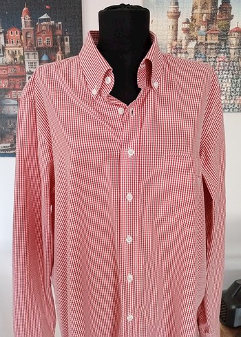 Kırmızı beyaz kareli Erkek Gömlek - Görsel 2