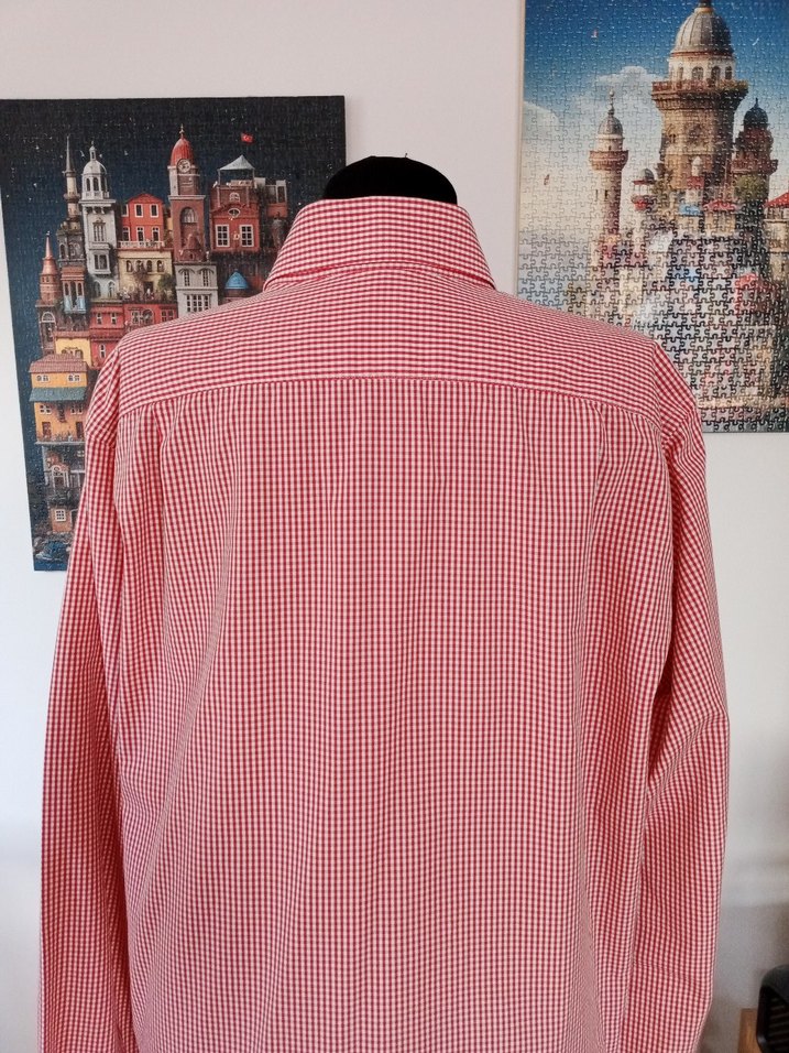 Kırmızı beyaz kareli Erkek Gömlek - Görsel 4
