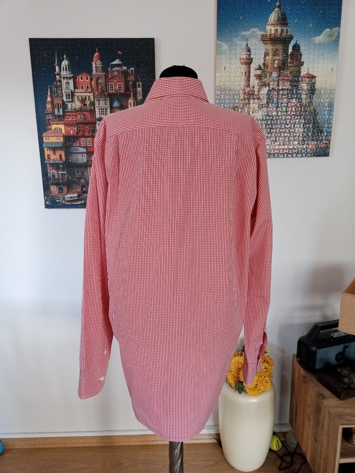 Kırmızı beyaz kareli Erkek Gömlek - Görsel 3