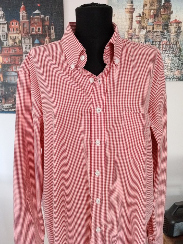 Kırmızı beyaz kareli Erkek Gömlek - Görsel 2