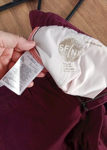 Bordo Dusuk bel pamuklu Kumaş Pantolon - Görsel 5