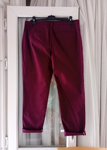 Bordo Dusuk bel pamuklu Kumaş Pantolon - Görsel 2