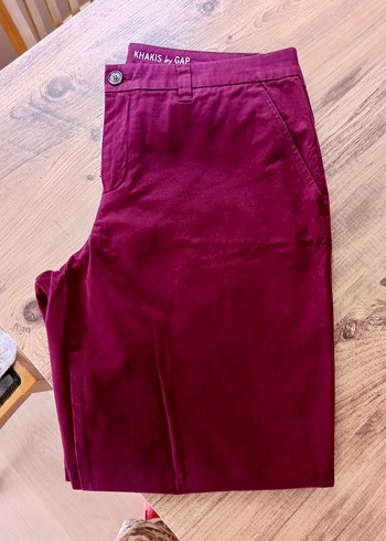 Bordo Dusuk bel pamuklu Kumaş Pantolon - Görsel 3