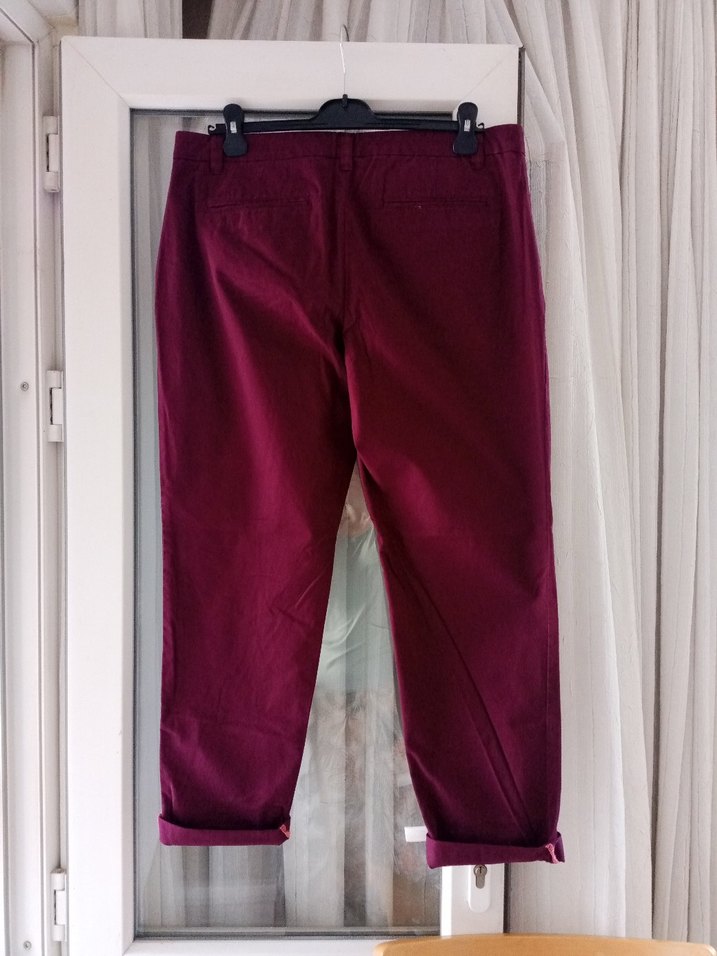 Bordo Dusuk bel pamuklu Kumaş Pantolon - Görsel 2