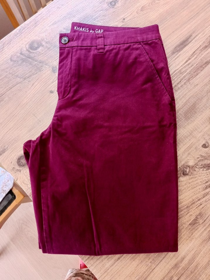 Bordo Dusuk bel pamuklu Kumaş Pantolon - Görsel 3