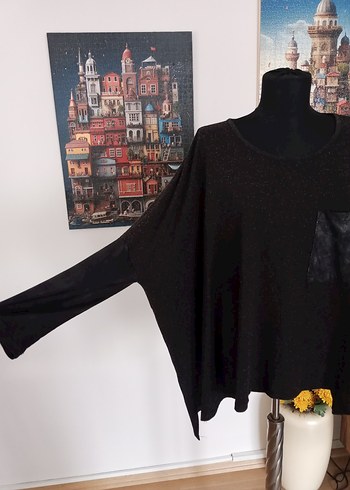 Siyah Deri Detaylı Uzun Kollu tunik - Görsel 3