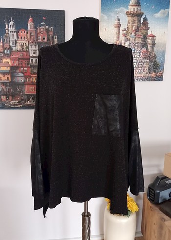 Siyah Deri Detaylı Uzun Kollu tunik - Görsel 2