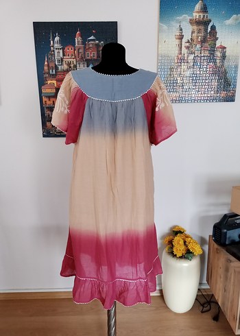 Bohem Çok Renkli Batik yazlık elbise - Görsel 3