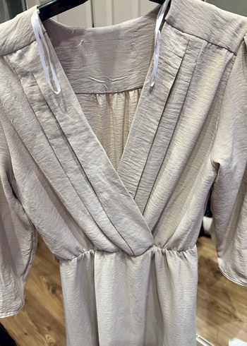 Bej Midi Bohem Uzun Kollu Elbise - Görsel 2