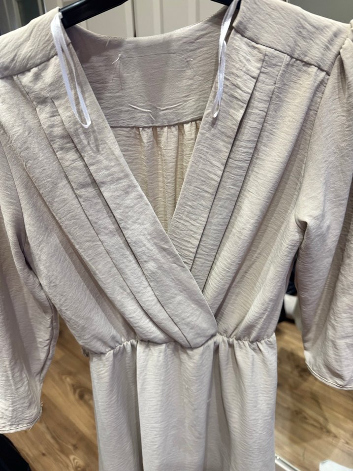 Bej Midi Bohem Uzun Kollu Elbise - Görsel 2