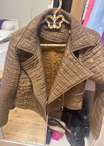 Kahverengi Deri Kadın Ceket - Görsel 2