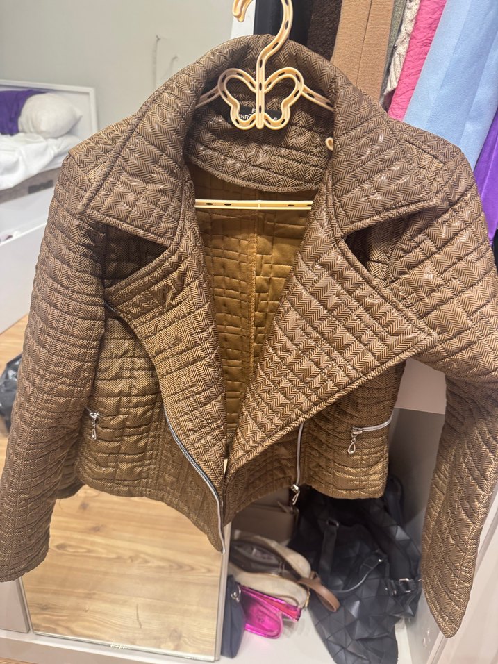 Kahverengi Deri Kadın Ceket - Görsel 2