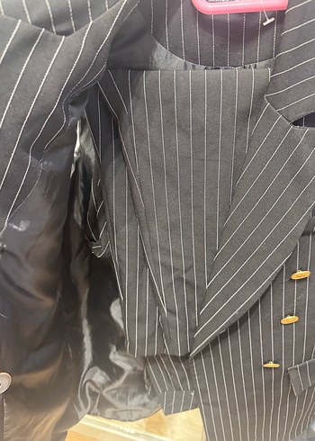 Düğmeli Çizgili Gri Kadın Yelek - Görsel 2