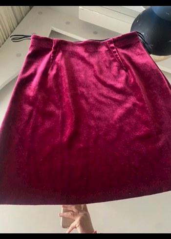 Bordo Drapeli Midi Mini Etek - Görsel 2