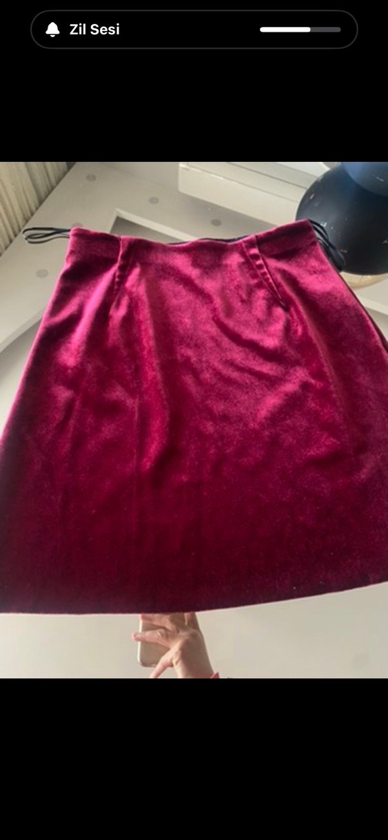 Bordo Drapeli Midi Mini Etek - Görsel 2