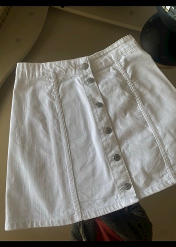 Düğmeli Beyaz Keten Midi Etek - Görsel 2