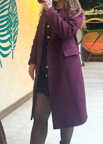 Düğmeli Mor Uzun Kaban - Görsel 2