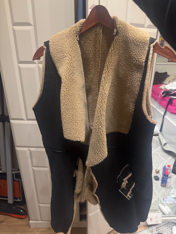 Kahverengi Süet Kürklü Kolsuz Ceket - Görsel 2