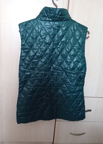 Dik Yaka, Fermuarlı Parlak Yeşil Kadın Yelek - Görsel 2