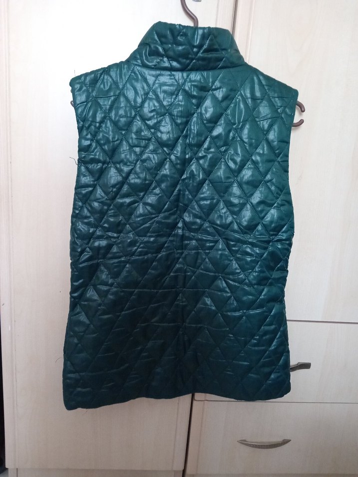 Dik Yaka, Fermuarlı Parlak Yeşil Kadın Yelek - Görsel 2