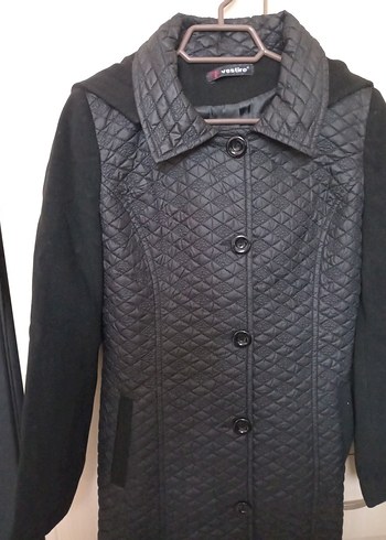 Düğmeli Siyah Midi Kadın kaşe kaban - Görsel 2