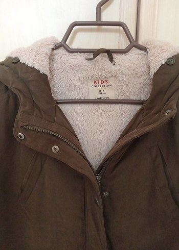 Düğmeli Haki yeşili Süet peluşlu kaban - Görsel 4