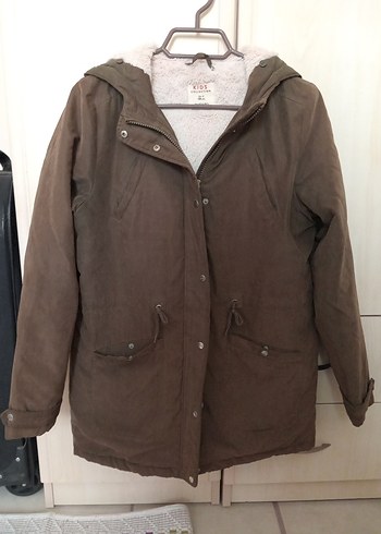 Düğmeli Haki yeşili Süet peluşlu kaban - Görsel 3