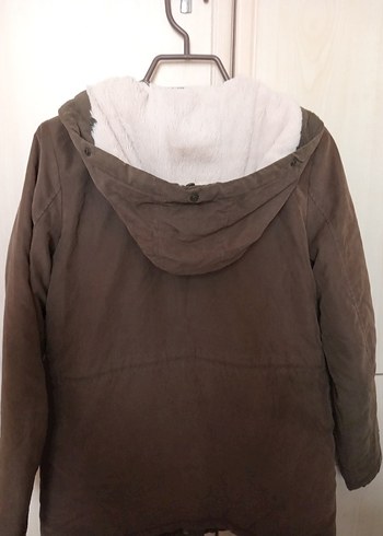 Düğmeli Haki yeşili Süet peluşlu kaban - Görsel 6