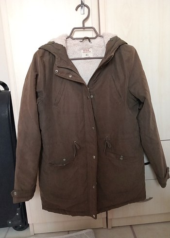 Düğmeli Haki yeşili Süet peluşlu kaban - Görsel 2