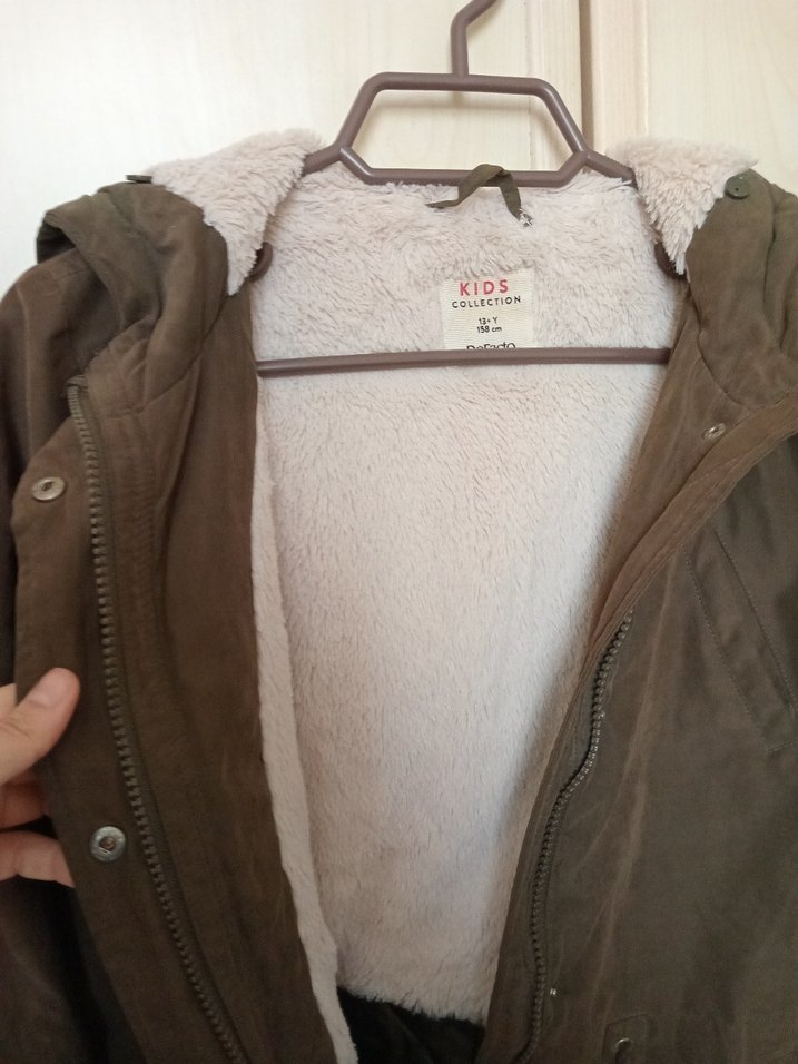 Düğmeli Haki yeşili Süet peluşlu kaban - Görsel 5