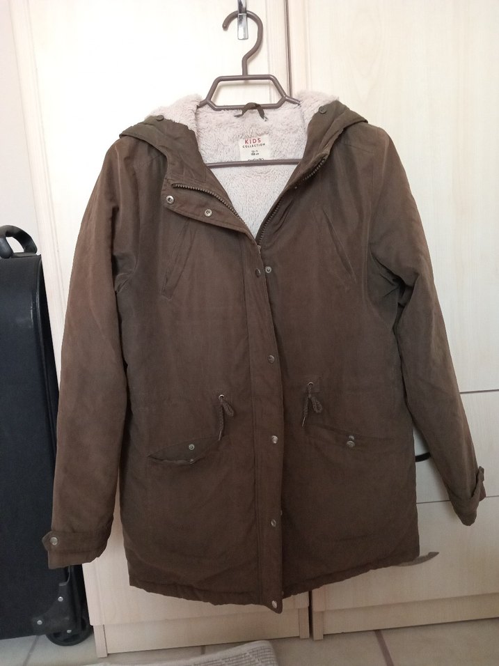 Düğmeli Haki yeşili Süet peluşlu kaban - Görsel 2