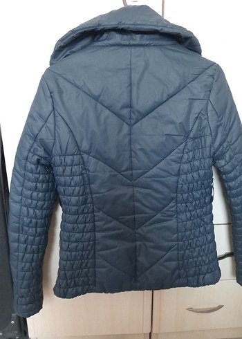 Düğmeli Lacivert Kadın Mont - Görsel 4