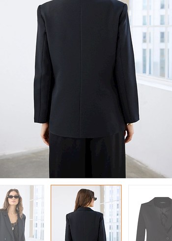 Düğmeli Siyah Kadın Blazer Ceket - Görsel 4