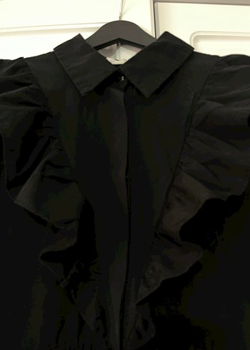 Uzun Kollu Siyah Fırfırlı Uzun Elbise HOOOPSTORE markasına ait - Görsel 6