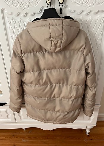 Düğmeli Bej Kadın Kışlık Mont - Görsel 4