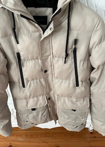 Düğmeli Bej Kadın Kışlık Mont - Görsel 3